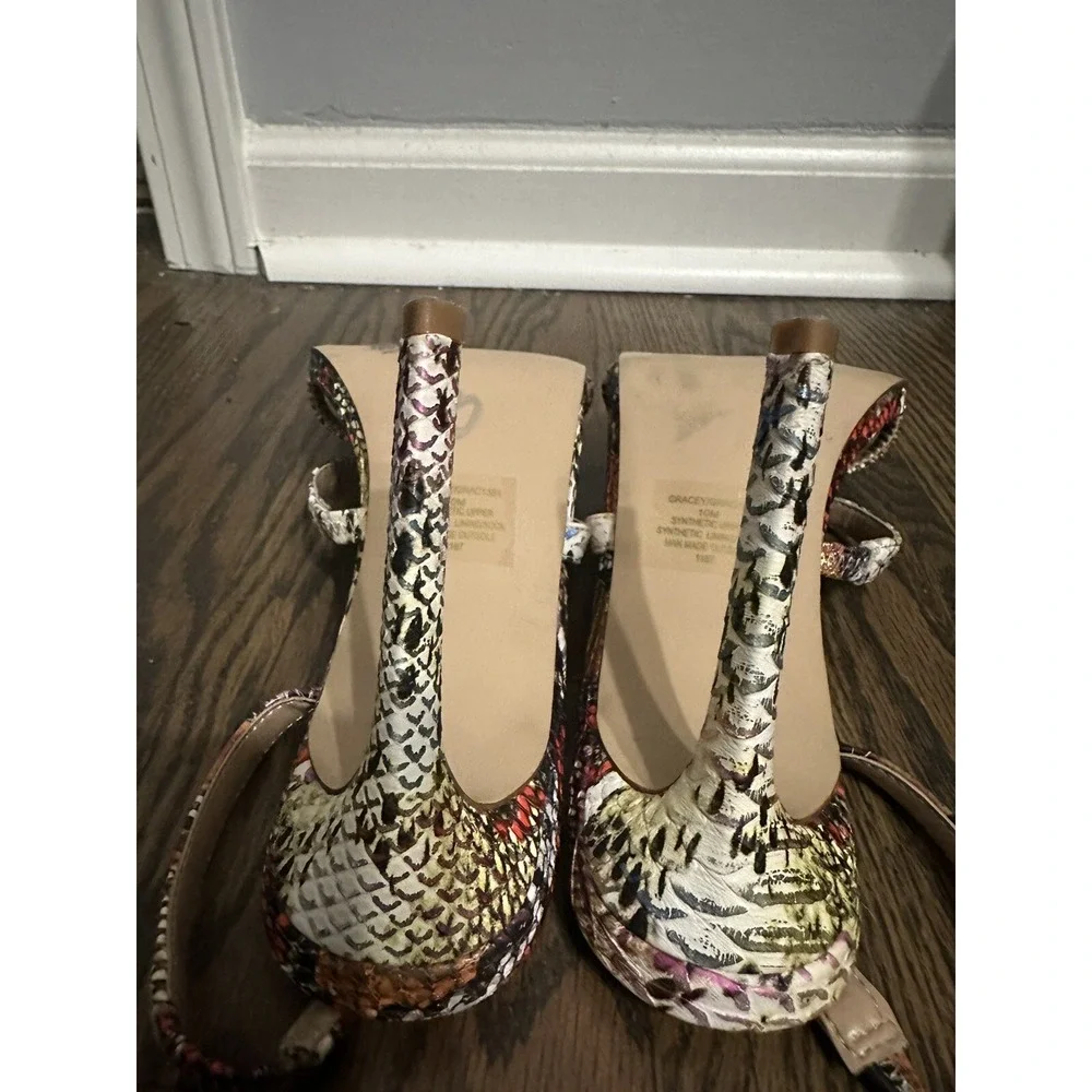 Steve Madden Gracey Stiletto‎ Heeled Sandal Rainbow Snake Print Sz 10 Multicolor